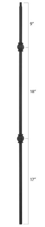 Steel Tube Spindles - 1/2" Square Series With Dowel Top - Double Collar